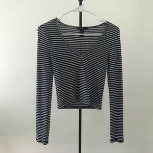 Long sleeve black and white striped top